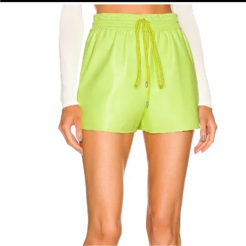 NWOT A.L.C Rex Hi-Rise Faux Leather Neon Smooth Pull On Shorts Size 10 Women